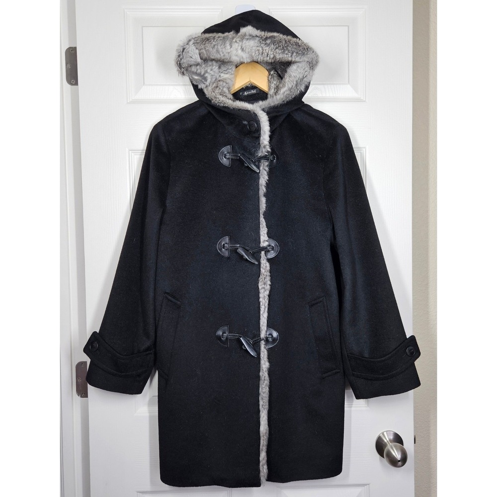Cinzia Rocca Baby Alpaca Wool Duffle Coat Black Rabbit Fur Trim Hooded Italy
